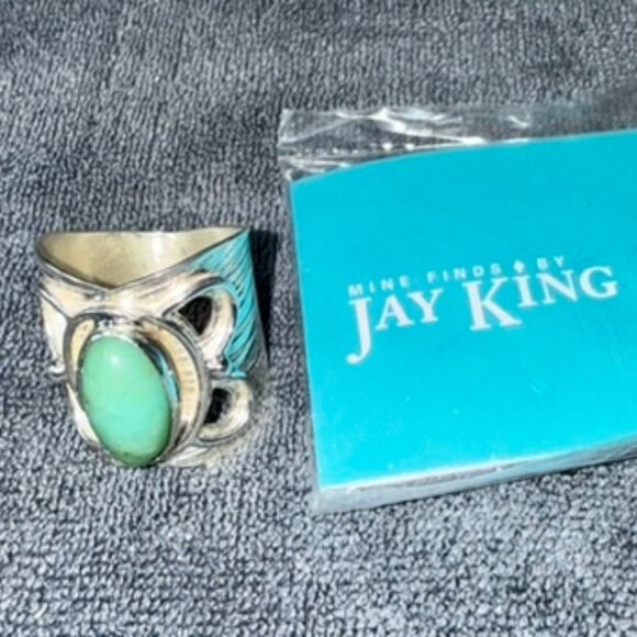 Vintage Jay King Desert Rose Trading (DRT) Turquoise Sterling Silver Ring Size 9 - Picture 1 of 4